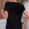 Ladies Summer Short Sleeve O Neck Lace Splice Solid Color Jacquard Pullover Hollow T Shirt Top