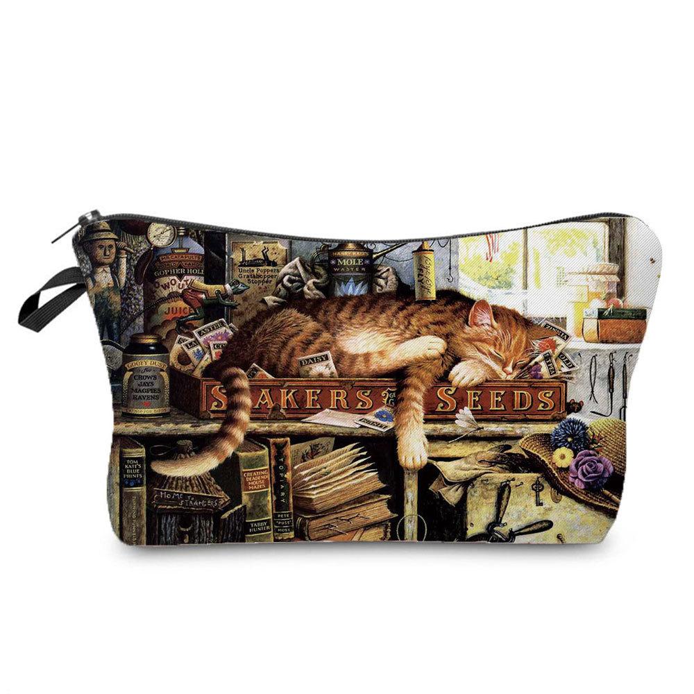 Kvinnor Diverse Kattryck Kosmetikaväska Toalettartiklar Organisera Reseförvaringsfodral 6404