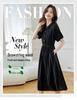 Hepburn-Style Black Chiffon Shirt Dress - Slimming Waist, Elegant Long Skirt for Women