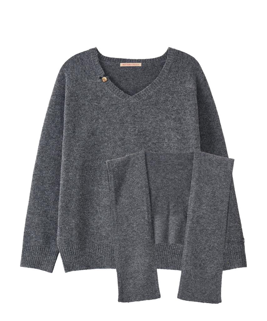 Biteoseljeu [Set] Essential V-Neck Knit & Shawl - 7 Colors
