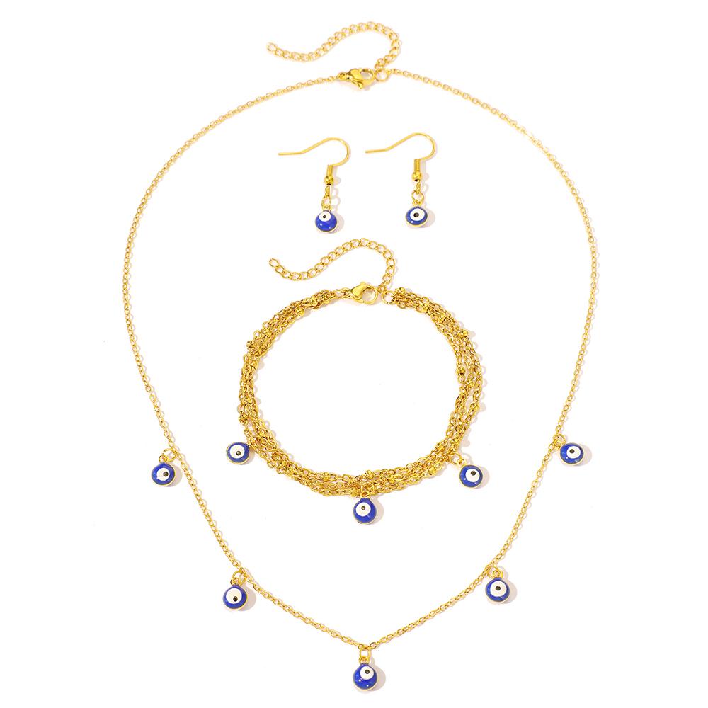 Edelstahl Schmuckset Mode Hängend Kleine Augen Ohrringe Armbänder Halsketten 3-teiliges Schmuckset für Damen Schmuckgeschenke