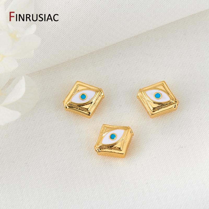 2 Types Perles Œil Maléfique / Œil du Diable, Plaqué Or Pavé Zircon Perles Libres Accessoires Espaceurs Bijoux Perles DIY