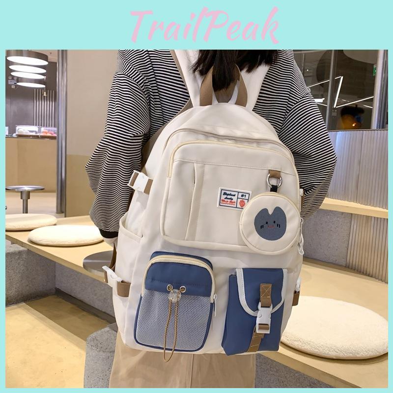 Backpack Nylon Student Girl School Bag With Laptop Pocket For Casual Wear Daily