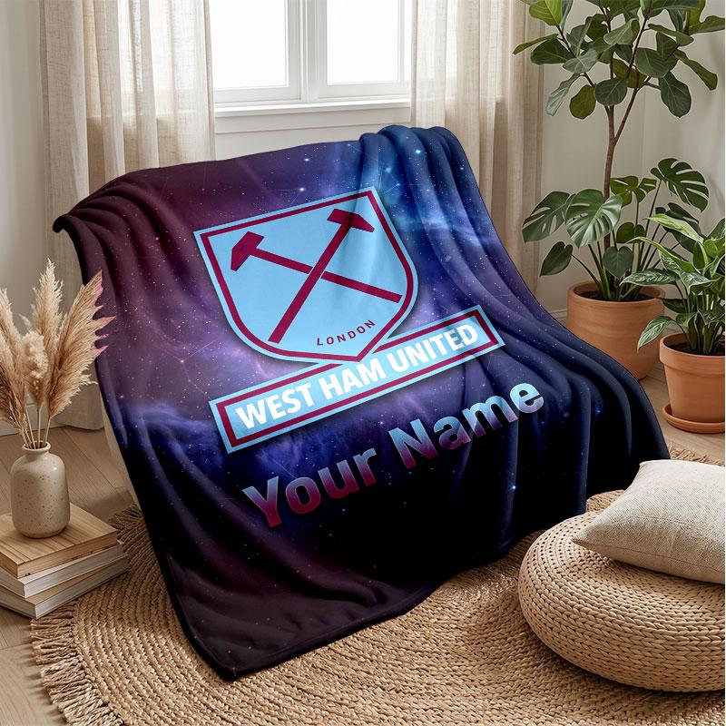 West Ham United FC Coperta in Flanella con Nome Personalizzato Logo Calcio Coperta in Pile Personalizzata Regalo Speciale per Divano Camera da Letto Casa