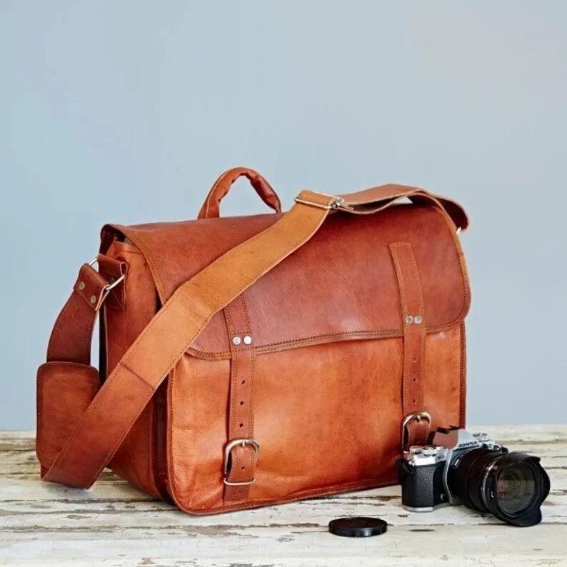 Genuine Vintage Brown Leather Messenger Bag Shoulder Laptop Bag Briefcase
