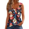 Women's Fashion Casual Loose Sleeveless Buttoned V-Neck Independence Day Printed T-Shirt Top