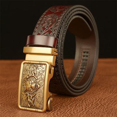 Fashion Men's Cowhide Belt Personality Retro Wolf Automatic Buckle Leather Belt Pant Belt