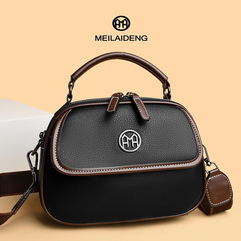 

Meilaiden Soft Leather Handbag: Women s High-Capacity, Casual Crossbody with Wide Strap чёрный