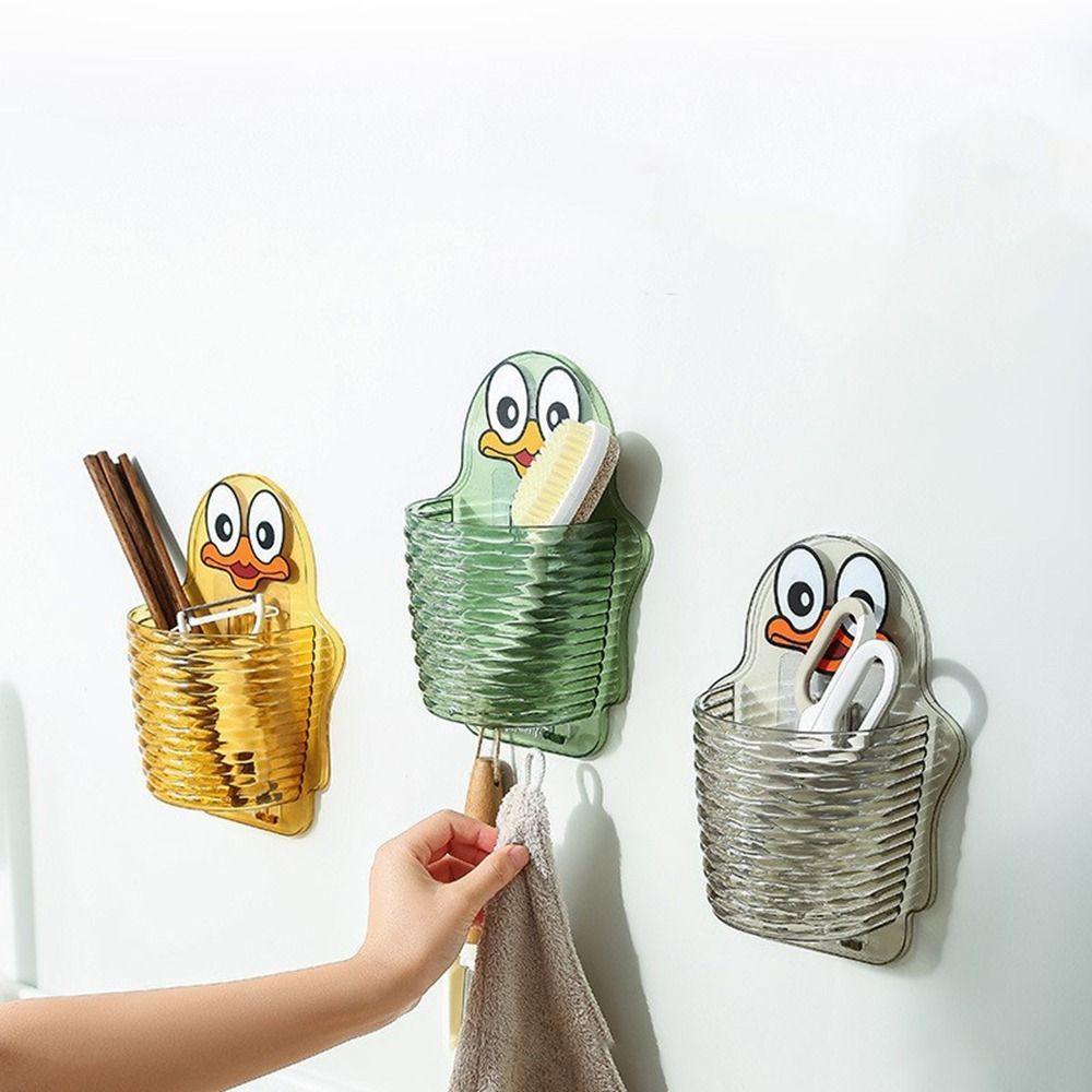Punch-free Cartoon Storage Box Plastic Shower Wall Organizer Drainage Storage Rack  for Home