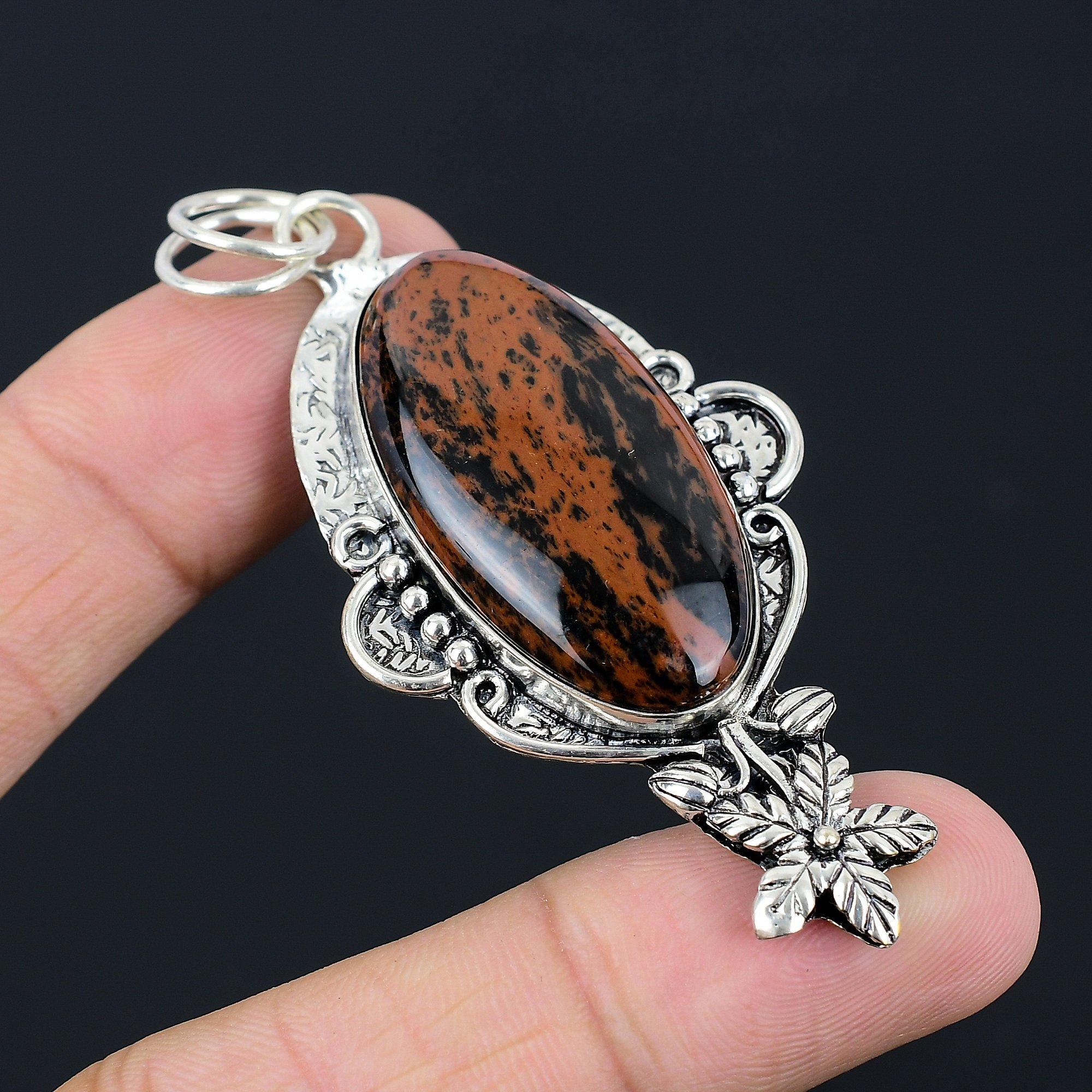 Gift For Women Pendant Flower 925 Silver Natural Mahogany Obsidian Gemstone