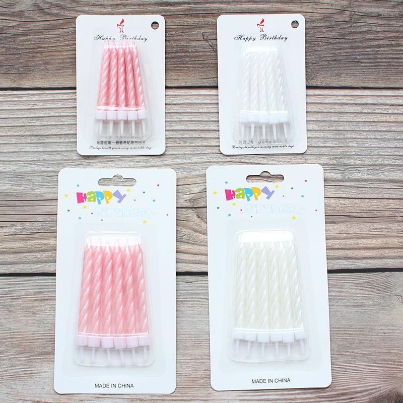 Large 6-pack Thread Candle Pearlescent White Pink Sucking Spiral Romantic Party Birthday Candle
