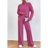 Completo casual da donna in 2 pezzi, felpa a collo alto in maglia a maniche lunghe e set di pantaloni larghi per autunno inverno