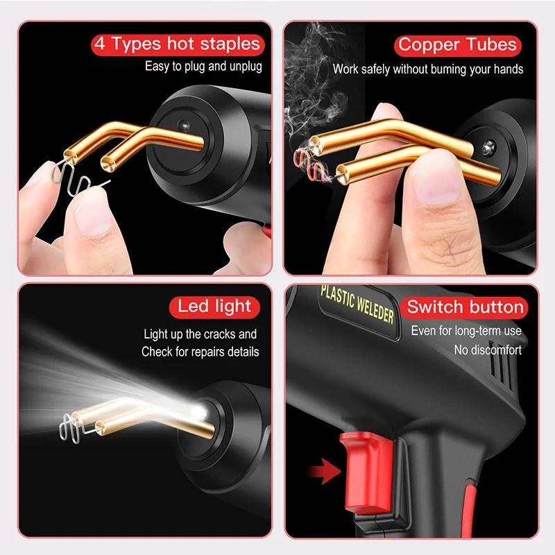 200W 2 in 1 Upgraded Welder Machine Plastic Welding Kit Hot Stapler Soldering Gun 6/4 Types Staples Car Bumper Repair Tool