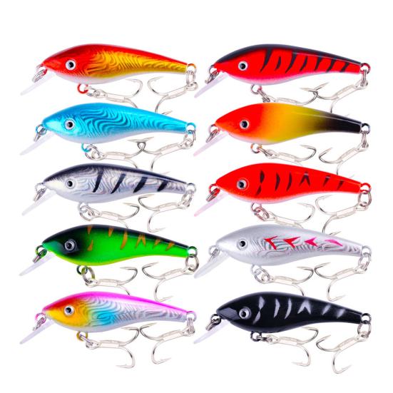 10Pcs Fishing Lures Hard Baits with Treble Hooks 3D Eyes