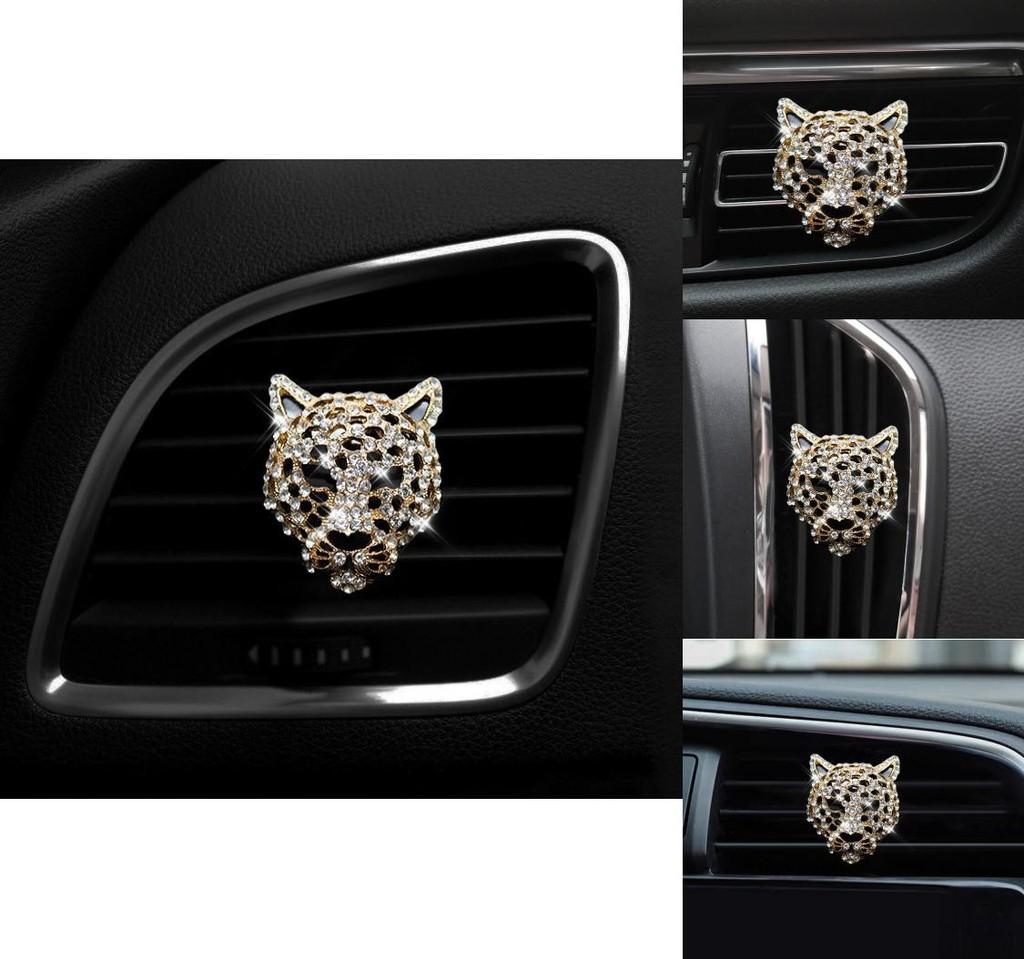 Metal Car Perfume Holder With Leopard Design Long-lasting Aroma Silver And Gold Options