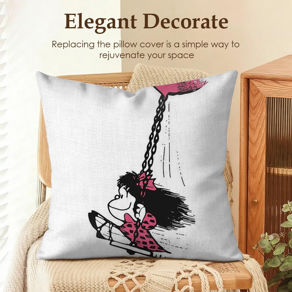 Cartoon Cute MMafaldas Cushion Cover Natural Linen Organic Fabric DoubleSided Printing Sofa Home Decor Gift Pillow Case