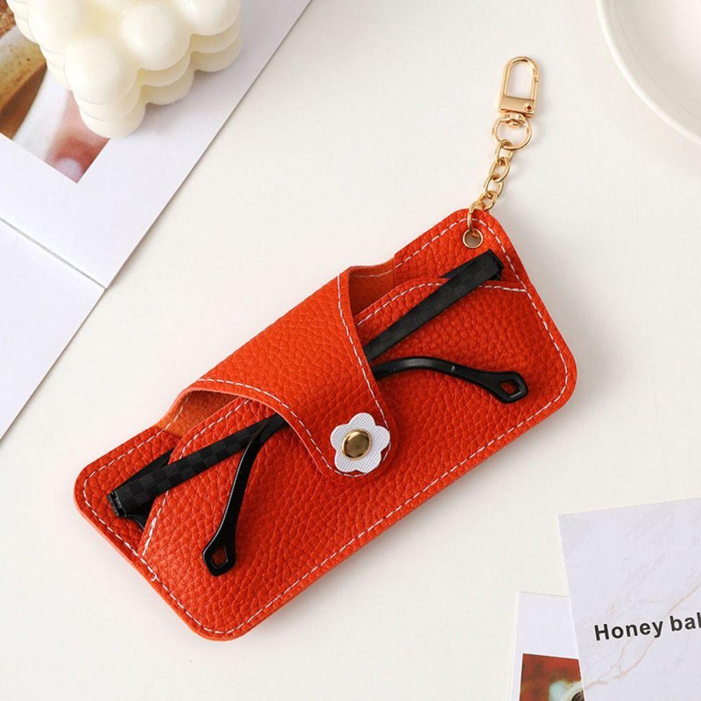 Korean Flower Glasses Case With Keychain Eyewear Holder Soft PU Leather Sunglasses Bag Men