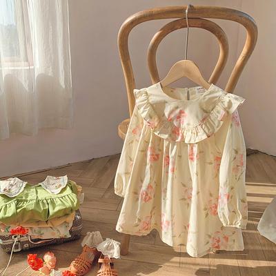 Children's Ruffle Girls Dress 2024 Autumn Flower Print Sweet Children's Skirt