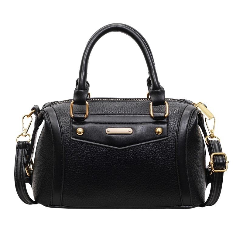 Contrast Splicing Mini Boston Bag For Women Retro Style Handbag With Metal Plate For Daily Work School Shopping Travel