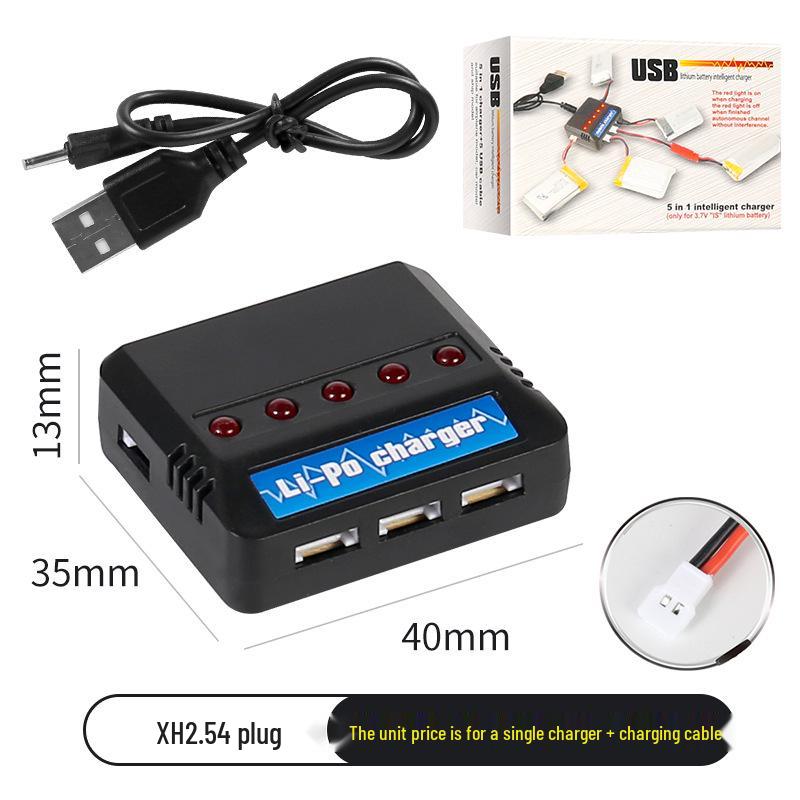 3.7V Lithium Battery Charger with Overcharge Protection, 500mA, 5-Port USB Hub, Indicator Light Included
