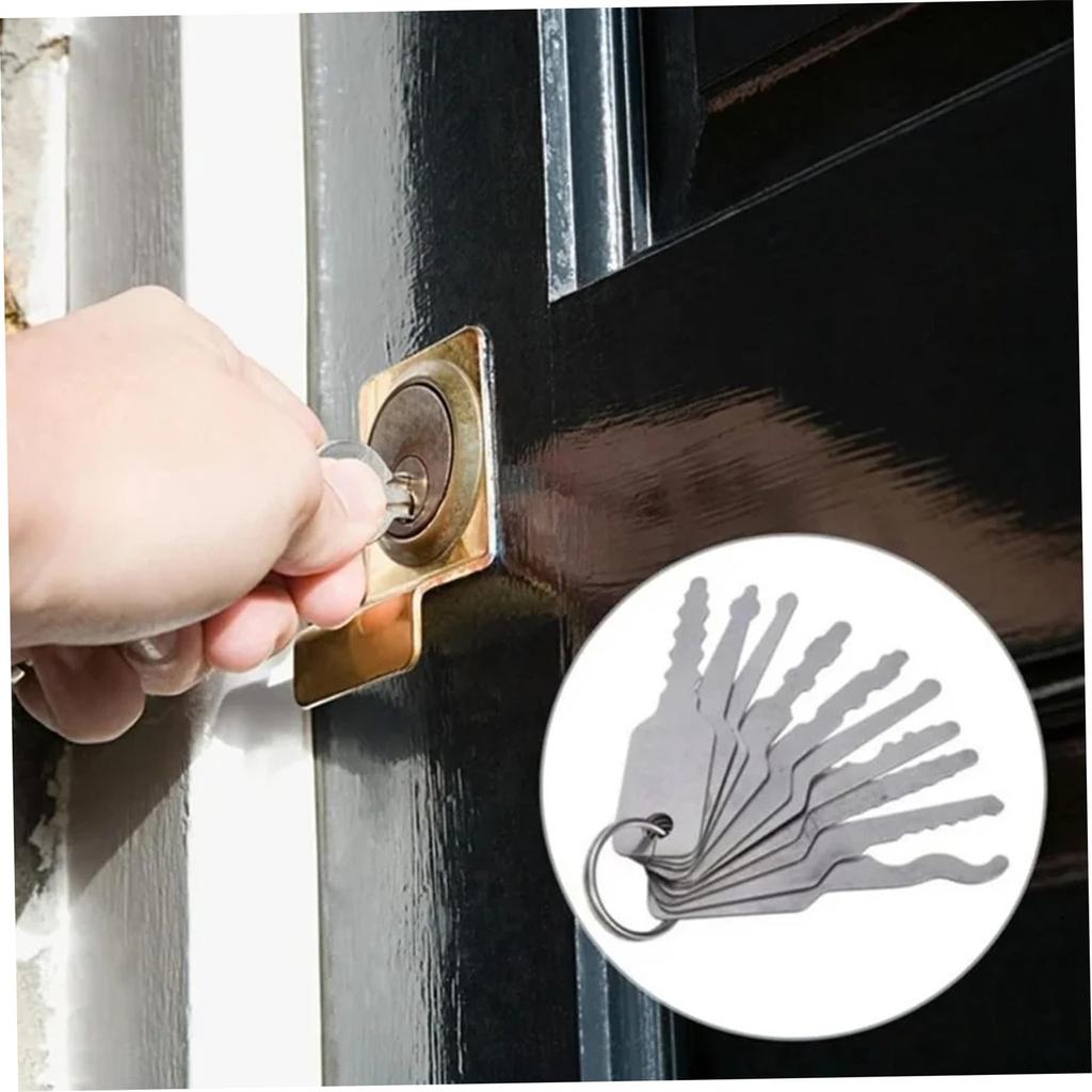 10 Piezas Llaves de Acero Inoxidable, Llaves T Juego de Ganzúas Esqueleto de Repuesto, Formas Múltiples Herramienta de Emergencia Para Cerraduras de Baño Cerraduras de Coche