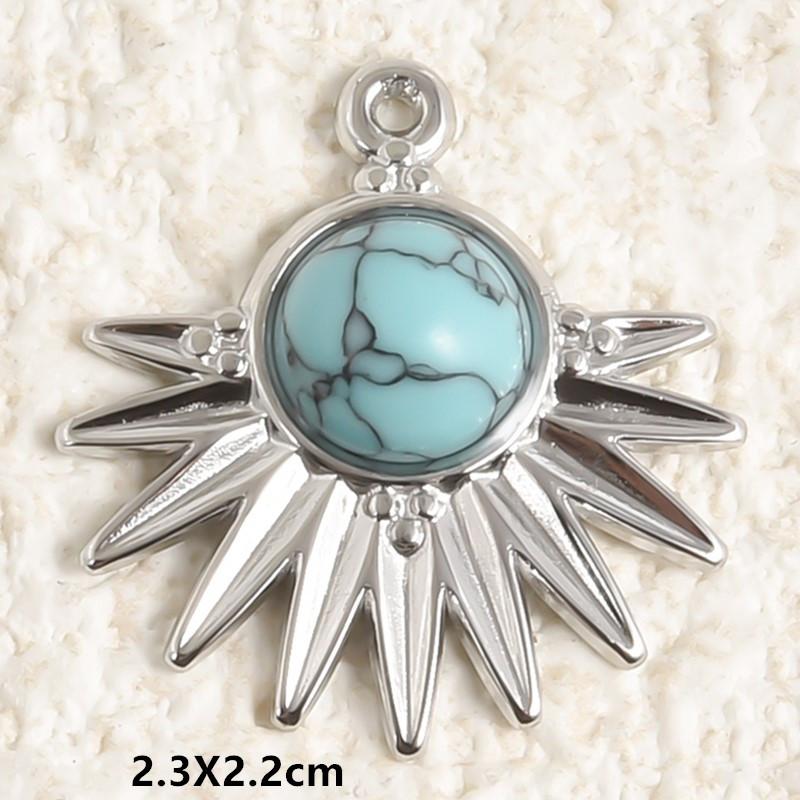 DIY Vintage Sun Oval Charm Stainless Steel Pendants For Jewelry Making Supplies Turquoise Charm Necklace Earrings Decor Findings