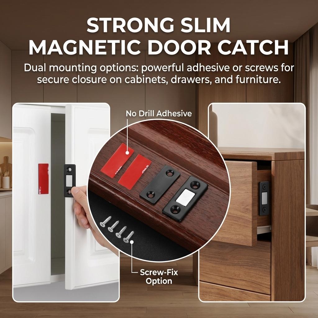 Magnetic Door Catch for Wardrobe Cabinet Self Adhesive Strong Magnetic Strip Invisible Sliding Door Magnet