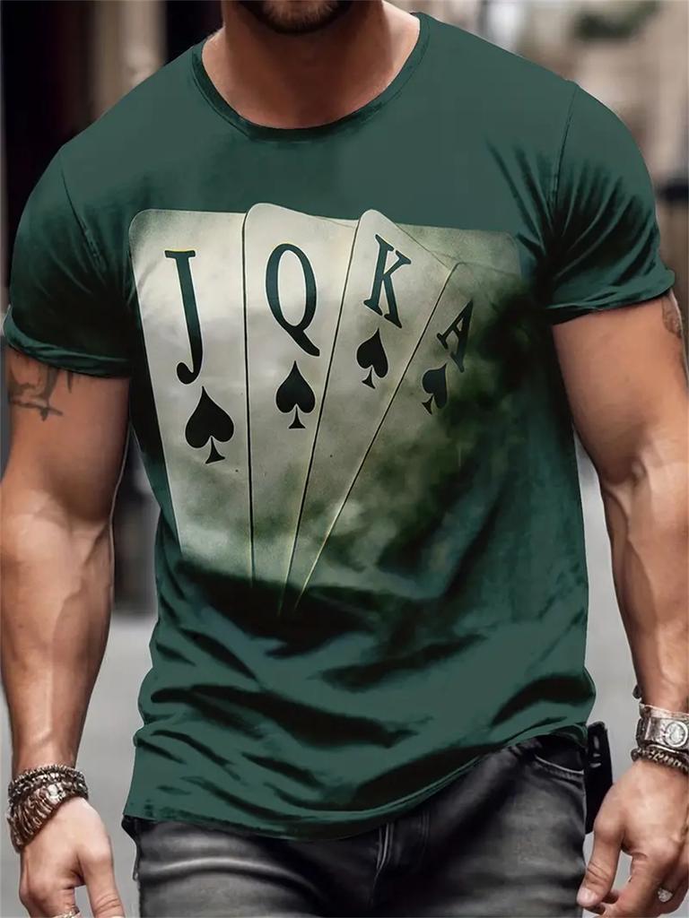 Men‘s 3D Playing Card Digital Style Print Clothing Casual Short-Sleeved Round Neck Oversize Fashion Sport T-Shirt