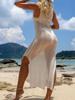 Women Summer Dress Sleeveless Hollowed See-through Slit Beach  Cover-up Dress