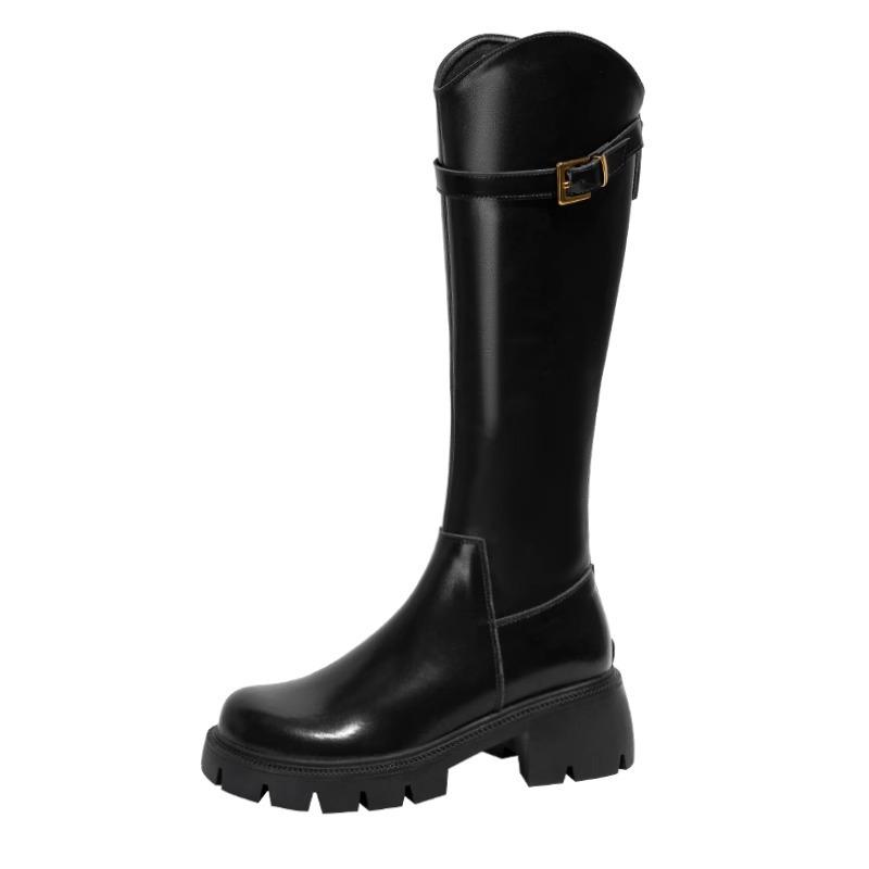 Qiao Feifei~ V-mouth Long Boots for Women's 2023 Autumn New Thick-soled Elastic Knight Boots Rear Zipper High Boots for Children