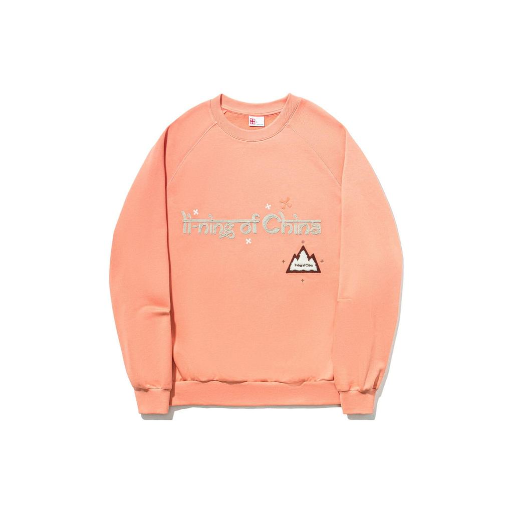 Li Ning Letter Fleece Round Neck Pullover Sweatshirt Unisex Sweatshirt Sunset-Orange AWDT693-4