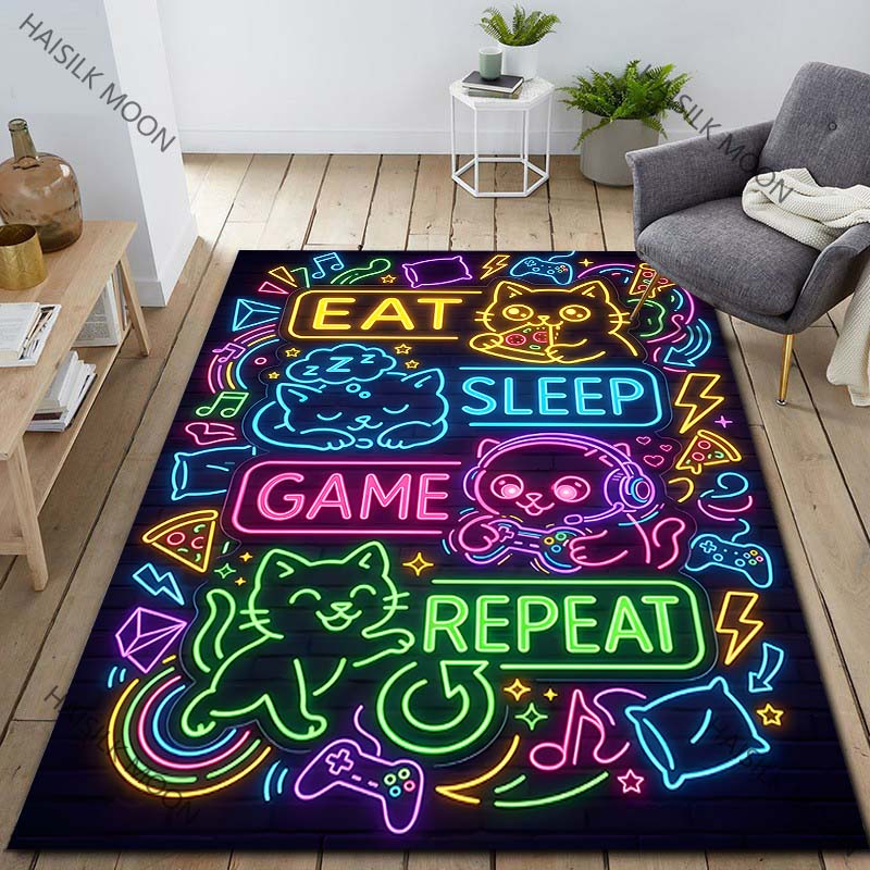 1PC Cute Animal Slogan Neon Sign Carpet for Living Room Bedroom Bedside Floor Mat Cloakroom Modern Home Area Decor Large Size