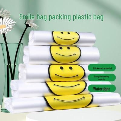 Thickened Transparent Smiley Face Tote: Convenient Disposable Supermarket Bag for Takeaway