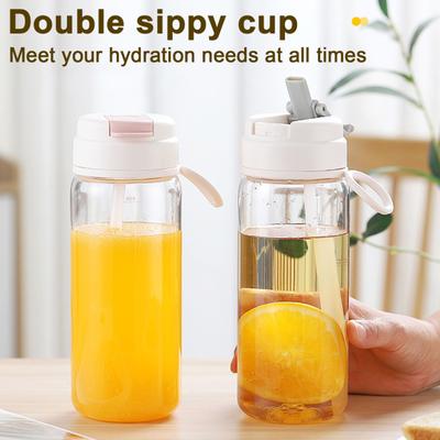 450ML/600ML Sippy Cup with Straw Flip Top Water Bottle BPA-Free One-Hand Operation Leak Proof Drinking Bottle
