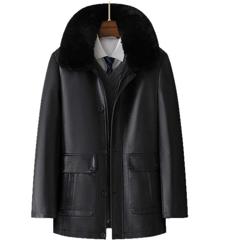 Men's Winter Leather Jacket with Fleece Lining - Ideal for Middle-Aged and Elderly Dads and Grandpas