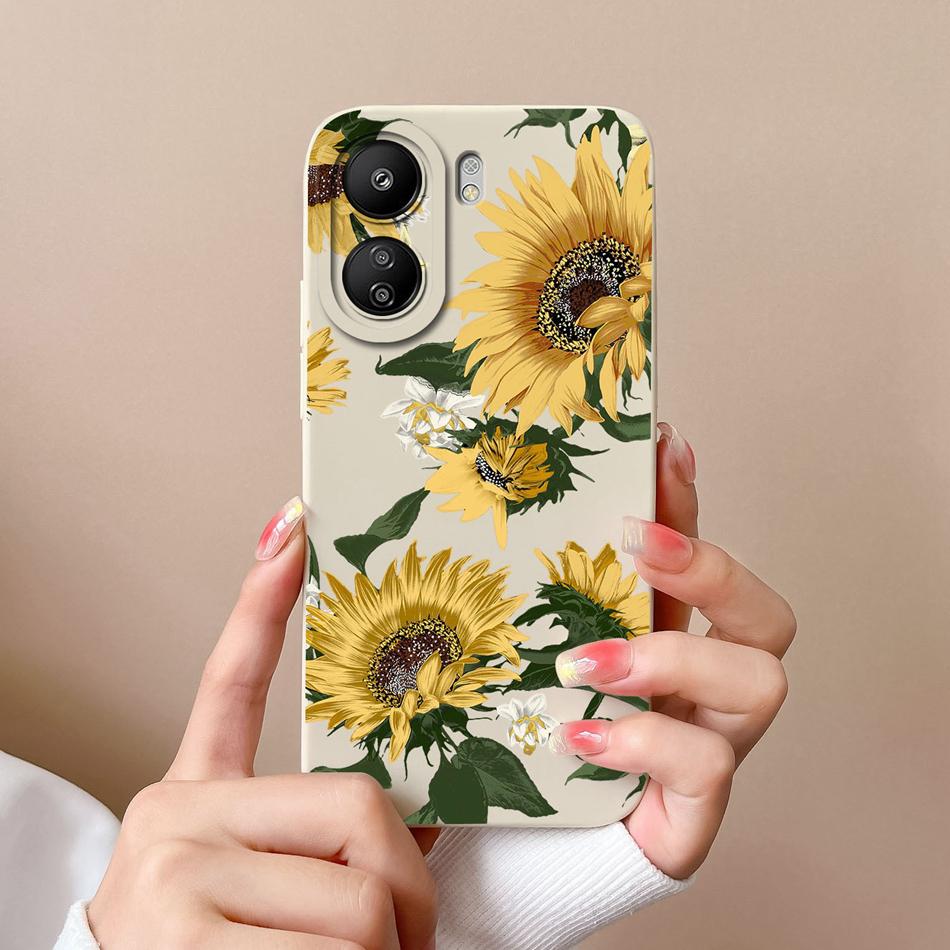 Case For Xiaomi Poco C65 Painted Flowers Upgrade Camera Protection Phone Housing Soft Liquid Silicone Anti Drop Back Cover Coque