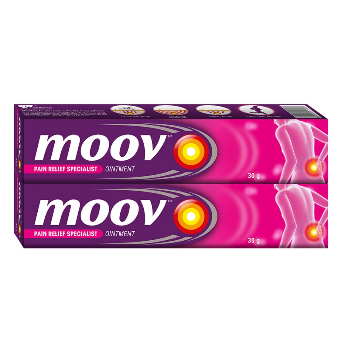 Moov Pain Relief Cream 30G Tube Pack of 2 for Back Pain, Muscle Pain, Joint Pain, Knee Pain, Quick Absorption