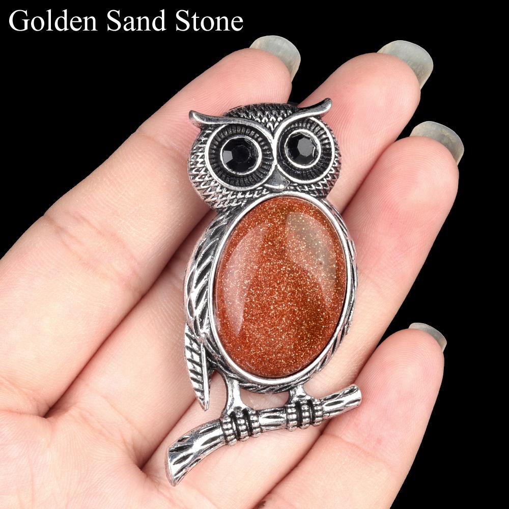 1Pc, Halloween Owl Shape Reiki Healing Crystal Pendant Brooch Pin, Unique Dual Purpose Design, for DIY Unisex Necklace Accessories or Hanging Clothes