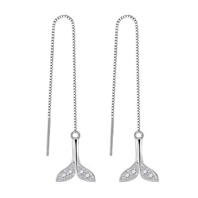 Beautiful Fish Tail Slightly Inlaid Zircon Temperament Fringed Medium and Long Earrings Fashion Earrings
