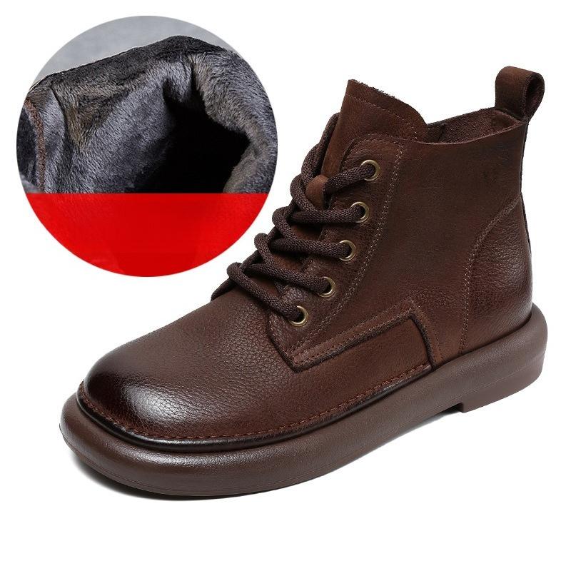 

Leather Boots and Women s Shoes - Fall/Winter New Trendy Vintage Short Boots with Added Insulation 40 коричневий