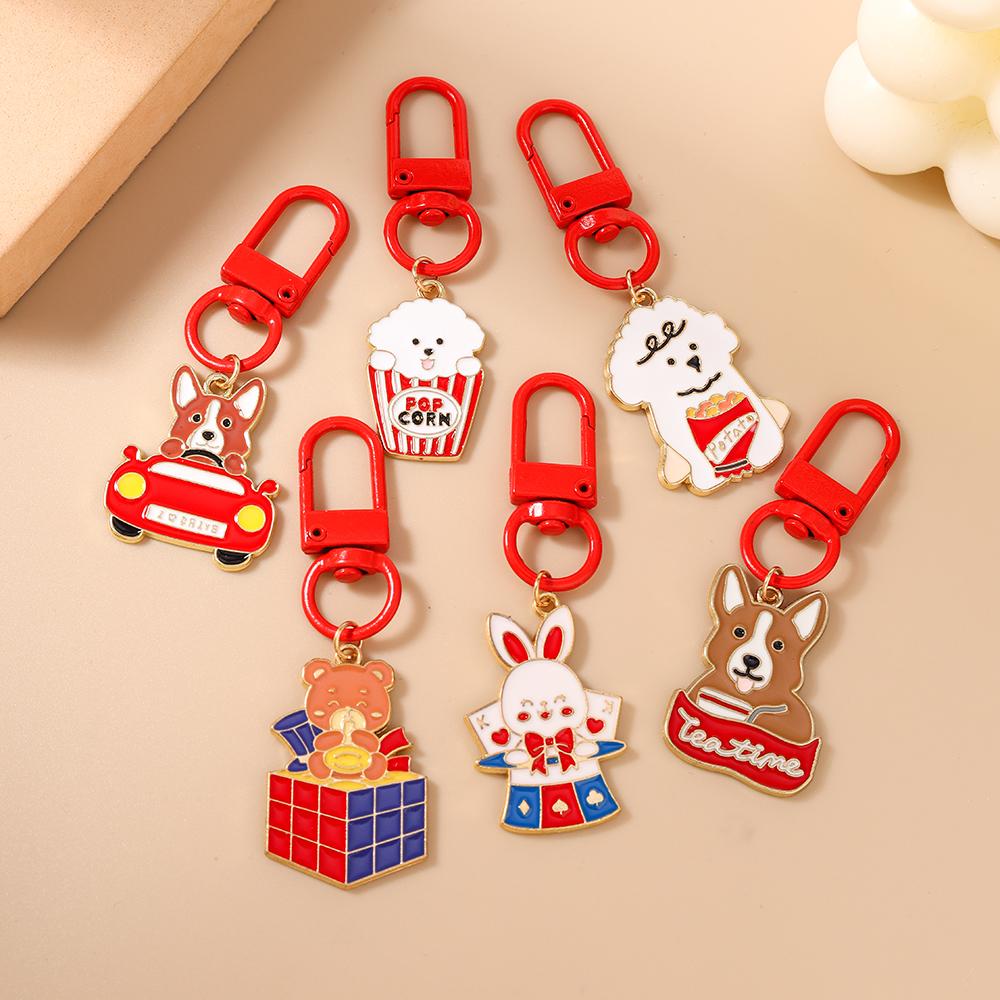 Lovely Puppy Dog Keychain Cartoon Animal Key Ring Pendant for Women Girls Handbag Decor DIY Key Chain Jewelry Gift