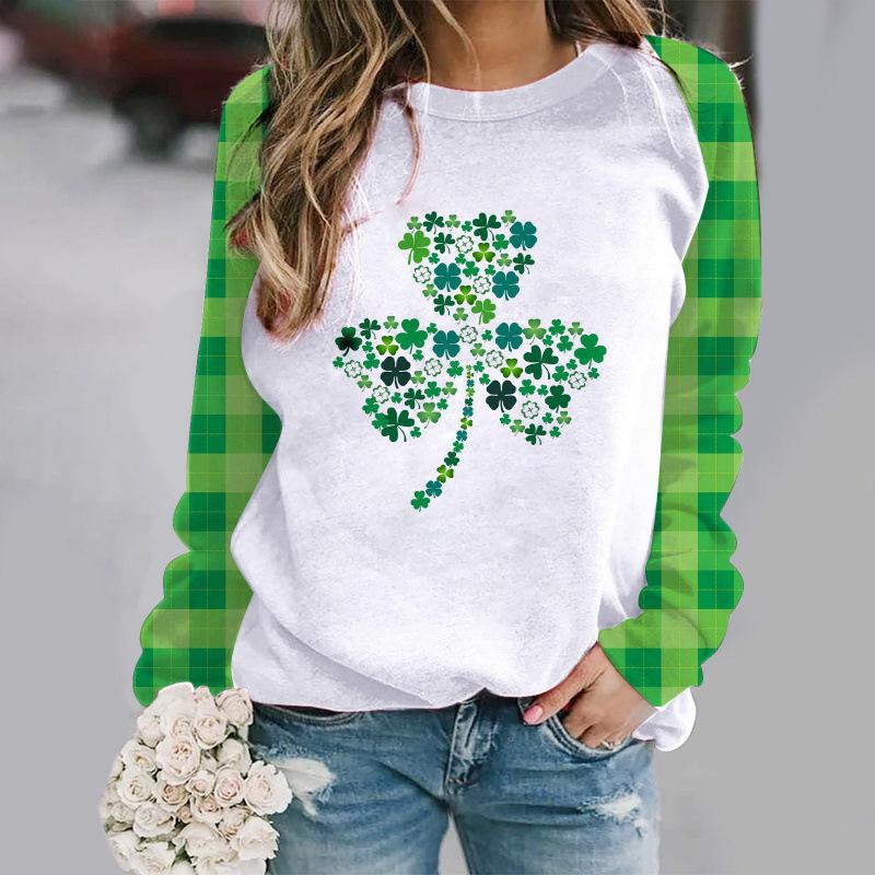 2026 Four-Leaf Clover 3D Print Urban Casual Raglan Pullover
