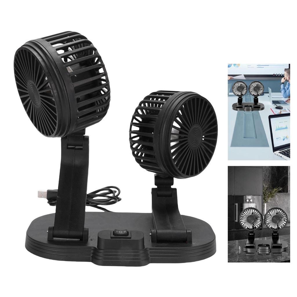   5V USB Car Cooling Fan 2 Speed Wind Quiet 360 Deg Rotatable Portable Dual Head Desk Fan for SUV RV Truck