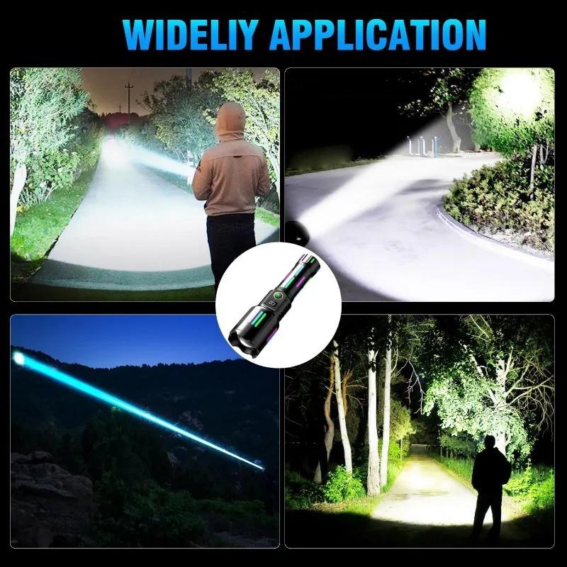 Super Bright White Laser Flashlight TYPE-C Rechargeable with Battery Display Torch Zoomable 5 Lighting Modes Outdoor Camping