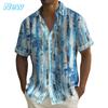 Printed Leaf Geometry Aloha Shirt For Men Colorful Gradient Graphic Blouses Casual Short Sleeve Hawalian Shirts Loose Tops