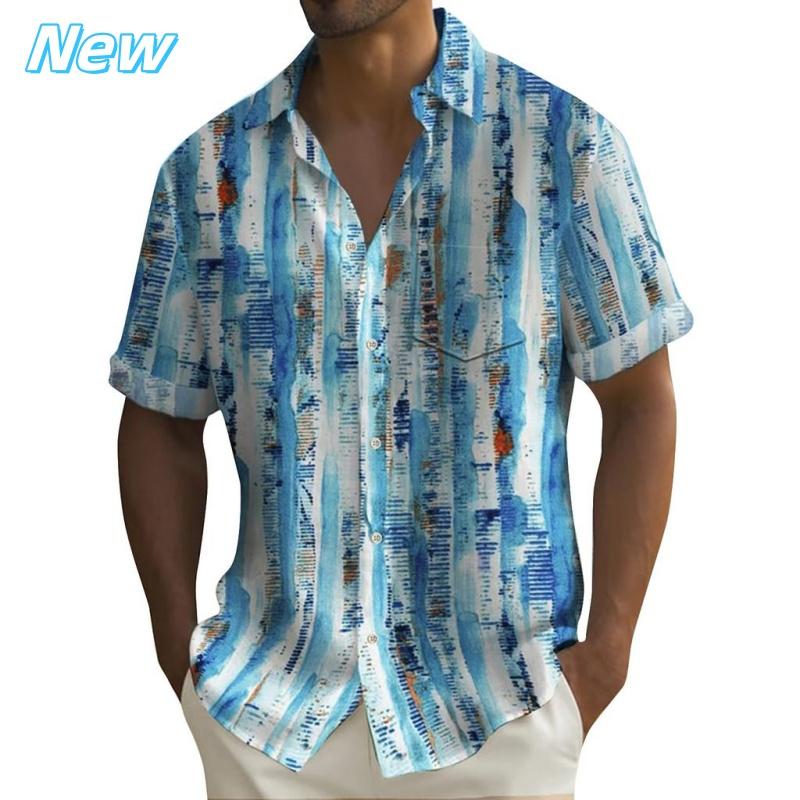 Printed Leaf Geometry Aloha Shirt For Men Colorful Gradient Graphic Blouses Casual Short Sleeve Hawalian Shirts Loose Tops