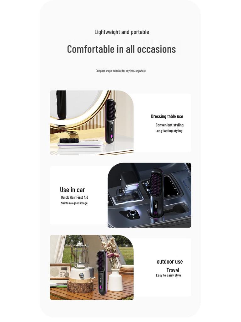 Portable Wireless LCD Hair Straightening Comb - Rechargeable, Negative Ion, No Damage.