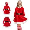 Matreeglam Christmas Cosplay Kids Santa Claus Costume Set, 4-Piece Set for Girls, Includes Socks, Cane, and Hat. Cute Christmas Dress. Perfect for