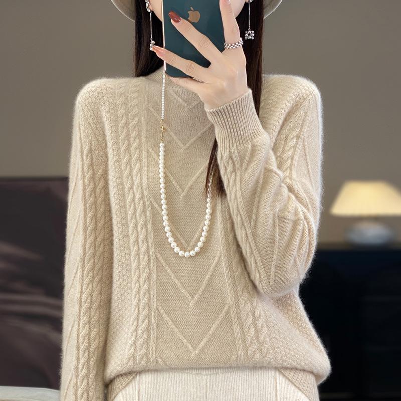 Women's Plus Size High Neck Wool Pullover: Thick Knit Sweater for Autumn & Winter