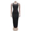 C7117 Fashion Women's Sleeveless U-neck Bodycon Dress with Hot Drilling, European and American Style.